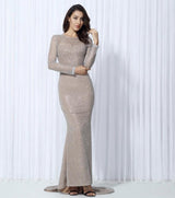 So Beautiful Silver Glitter Long Sleeve Maxi Dress - Fashion Genie Boutique