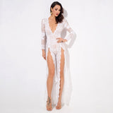 Lady Boss White Sequin Long Sleeve Split Leg Jumpsuit - Fashion Genie Boutique