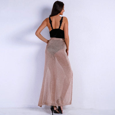 Femme Luxe Gold Metallic Knitted Maxi Skirt - Fashion Genie Boutique