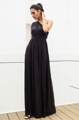 Dream Day Black Lace Asymmetric Satin Maxi Dress - Fashion Genie Boutique