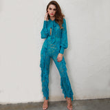 Layered in Lace Blue Lace Ruffle Jumpsuit - Fashion Genie Boutique