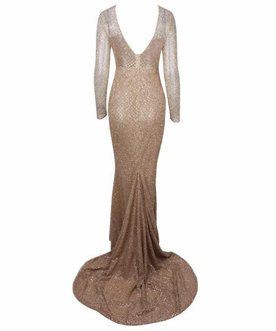 So Beautiful Silver Glitter Long Sleeve Maxi Dress - Fashion Genie Boutique