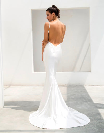 In Your Dreams White Maxi Satin Gown Dress - Fashion Genie Boutique