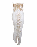 A Long Affair White & Gold Sequin Strapless Maxi Dress - Fashion Genie Boutique
