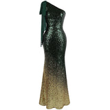 Oh My Posh Green & Gold Sequin Gradient One Shoulder Maxi Gown Dress - Fashion Genie Boutique
