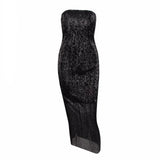 Glam Doll Silver Strapless Sequin Midi Dress - Fashion Genie Boutique