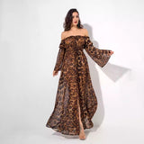 Flass Bardot Leopard Print Maxi Dress - Fashion Genie Boutique