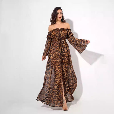 Flass Bardot Leopard Print Maxi Dress - Fashion Genie Boutique