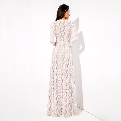 Walking Goddess White Long Sleeve Double Split Maxi Dress - Fashion Genie Boutique
