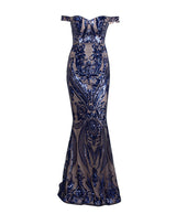 Sweetheart Silver Bardot Sequin Maxi Fishtail Dress - Fashion Genie Boutique
