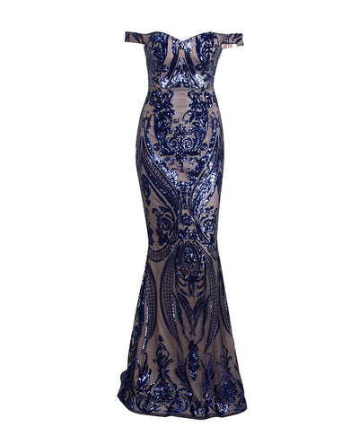 Sweetheart Silver Bardot Sequin Maxi Fishtail Dress - Fashion Genie Boutique