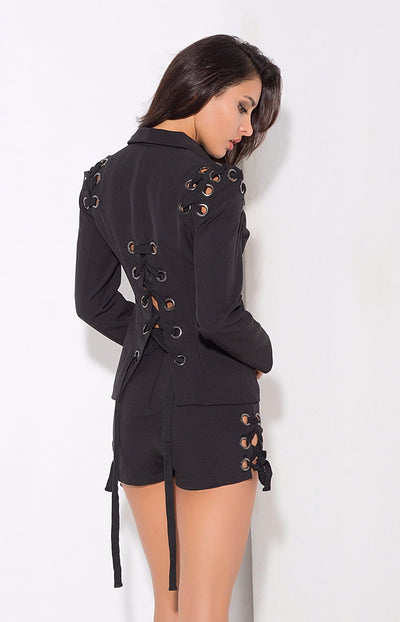 Tun Up Black Lace Up Shorts and Blazer Co-Ord - Fashion Genie Boutique