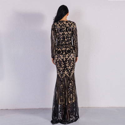 Unrequited Love Black Sequin Long Sleeve Maxi Dress - Fashion Genie Boutique