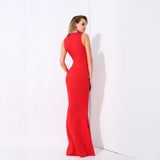 Glam Squad Red Crystal Embellished Fishtail Maxi Dress - Fashion Genie Boutique