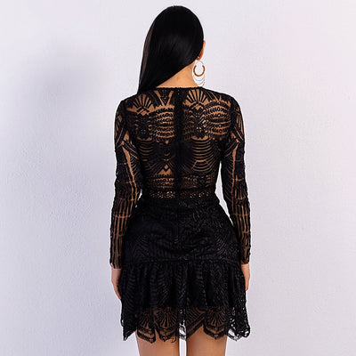 Jinx Black Crochet Long Sleeve Mini Dress - Fashion Genie Boutique