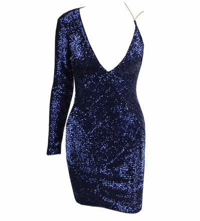 Gal That Glitters Red One Sleeve Sequin Mini Dress - Fashion Genie Boutique