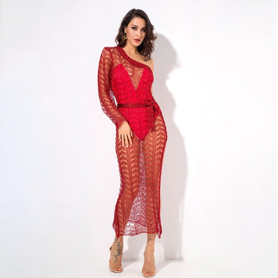 Ready To Glow Red Glitter Knit Kaftan Dress - Fashion Genie Boutique