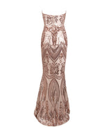 Sweet Vision Rose Gold Strapless Sequin Spilt Maxi Gown Dress - Fashion Genie Boutique