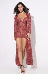 Rise & Shine Red Floor Length Glitter Jacket - Fashion Genie Boutique
