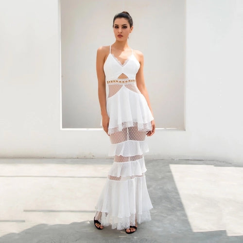 Tyra White Strappy Tiered Frill Maxi Dress - Fashion Genie Boutique