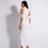 High Society White Stud Embellished Slinky Maxi Dress - Fashion Genie Boutique