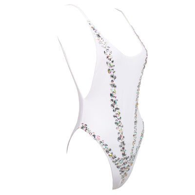 Jasmine White Crystal Embellshed Swimsuit - Fashion Genie Boutique