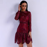 Jinx Burgundy Crochet Long Sleeve Mini Dress - Fashion Genie Boutique