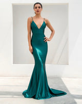 In Your Dreams Green Maxi Satin Gown Dress - Fashion Genie Boutique