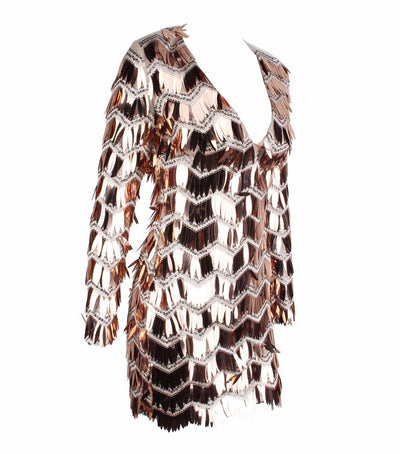 Keep them Keen Rose Gold Long Sleeve Sequin Tassel Mini Dress - Fashion Genie Boutique