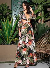 Floral Electric Black Multi Long Sleeve Floral Maxi Dress - Fashion Genie Boutique