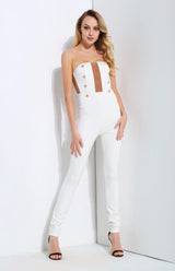 Evening In Rome White Military Strapless Jumpsuit - Fashion Genie Boutique