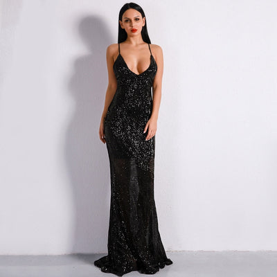 Prima Donna Black Sequin Fishtail Maxi Dress - Fashion Genie Boutique