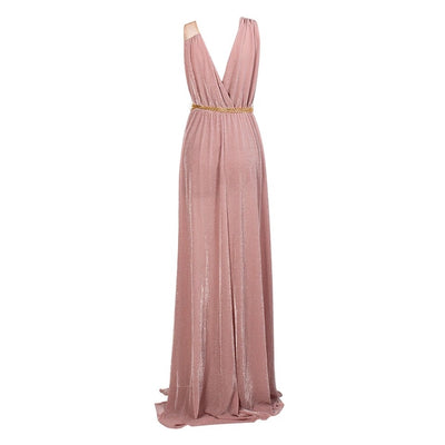 Grecian Goddess Blush Pink Belted Maxi Split Dress - Fashion Genie Boutique