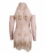 Modern Renaissance Gold Cold Shoulder Long Sleeve Fringe Mini Dress - Fashion Genie Boutique