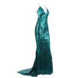 Ecstasy Green Plunge Sequin Maxi Fishtail Gown Dress - Fashion Genie Boutique