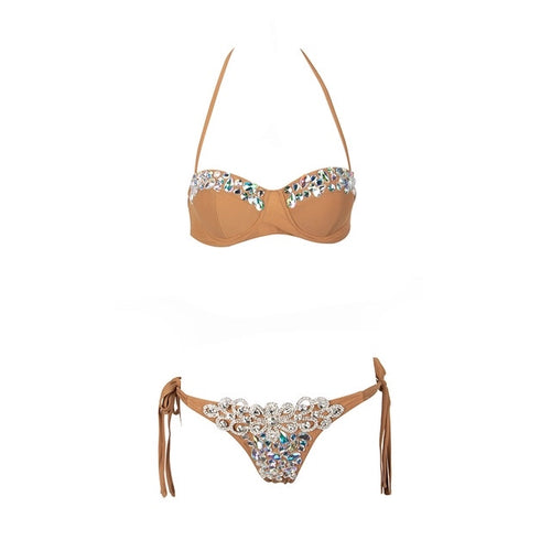 Beach Beauty Nude Crystal Bikini Swimsuit - Fashion Genie Boutique