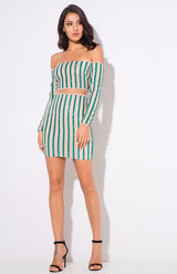 Walk the Line Green Bardot Glitter Mini Dress - Fashion Genie Boutique