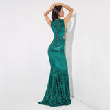 Million Dollar Babe Green Sequin Maxi Fishtail Gown Dress - Fashion Genie Boutique