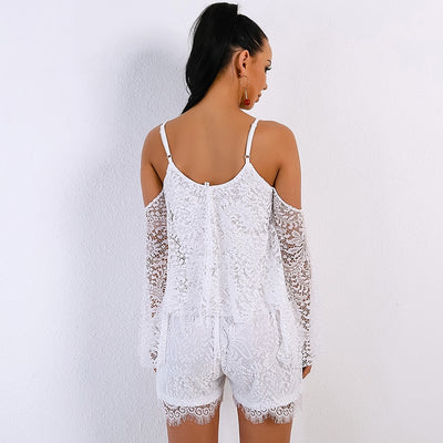 Don't Forget Me White Lace Frill Playsuit - Fashion Genie Boutique