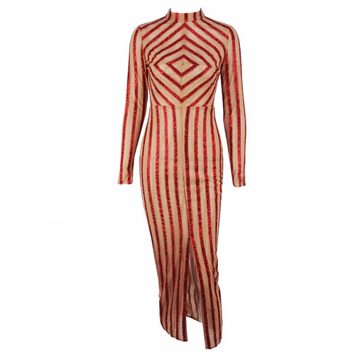 All A Dream Red Glitter Embellished Long Sleeve Maxi Dress - Fashion Genie Boutique
