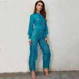 Layered in Lace Blue Lace Ruffle Jumpsuit - Fashion Genie Boutique