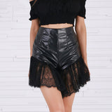 Babe Alert Black PU Leather Lace Frill Shorts - Fashion Genie Boutique