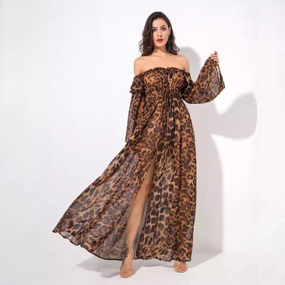 Flass Bardot Leopard Print Maxi Dress - Fashion Genie Boutique