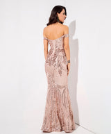 Sweetheart Rose Gold Bardot Sequin Maxi Fishtail Dress - Fashion Genie Boutique