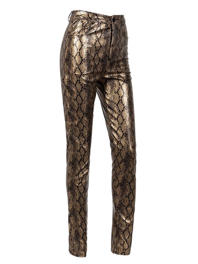 Snake Bite Gold PU Leather Trousers - Fashion Genie Boutique