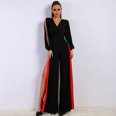 Tsanna Black Stripe Split Jumpsuit - Fashion Genie Boutique