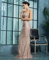 A Million Dreams Gold Glitter Embellished Maxi Fishtail Dress - Fashion Genie Boutique