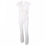 So Extra White Fringe Shoulder Jumpsuit - Fashion Genie Boutique