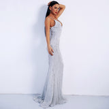Prima Donna Silver Sequin Fishtail Maxi Dress - Fashion Genie Boutique