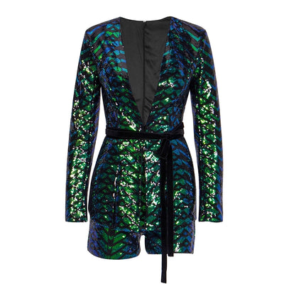 Dusk Till Dawn Green Iridescent Sequin Blazer & Shorts Co-Ord - Fashion Genie Boutique